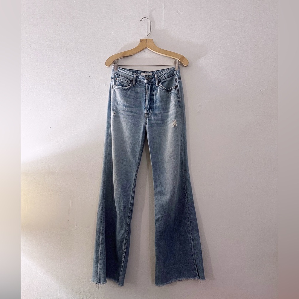 GRLFRND Carla High Rise Distressed Bell Flare Raw Hem Jeans Gonna Fly Now - Picture 2 of 9